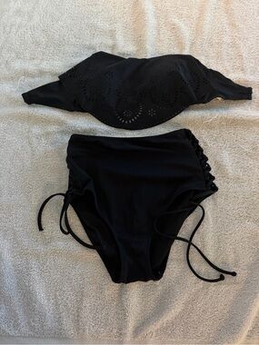 Xhilaration Black Laser-Cut Bandeau High-Waist Bikini